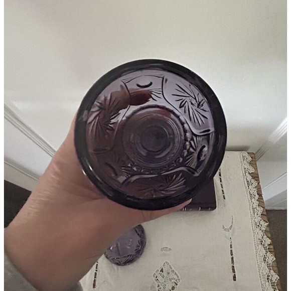 Vtg Victorian Trading Co Purple Glass Footed Egg Shaped Trinket Covered Compote - Picture 6 of 10